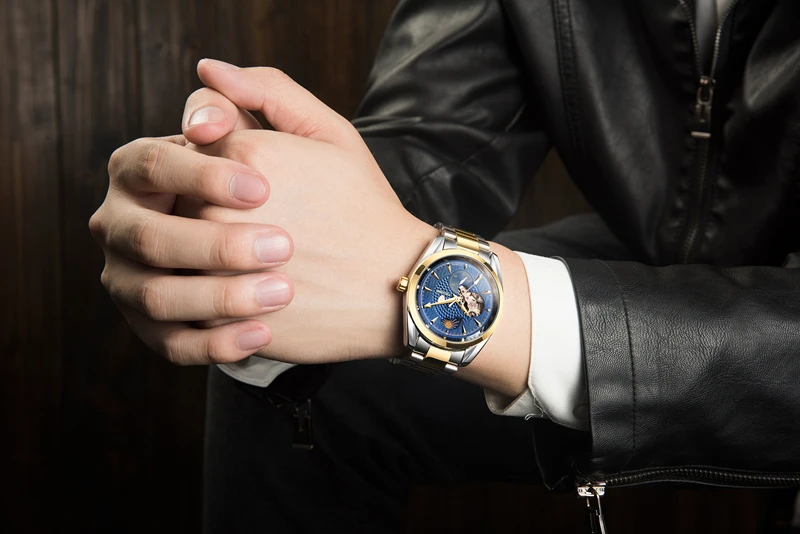 Часы мужские механические automatic Tourbillon деловые мужские часы Moon Phase стальные мужские часы водонепроницаемые наручные часы Tevise T795c