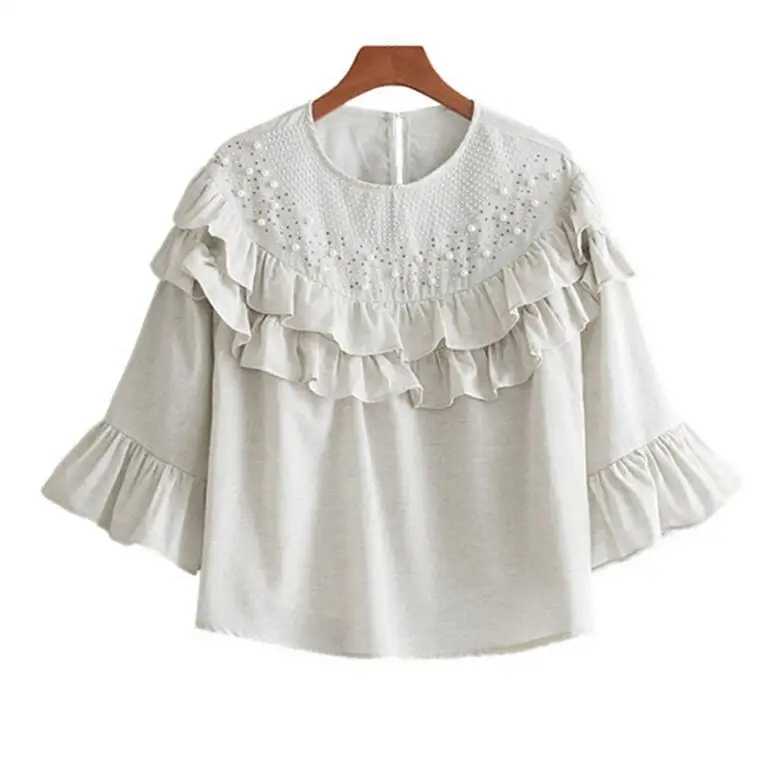 Блузка женская с рукавами фонариками и жемчужными бусинами|blusas fashion|blouse brandblouse