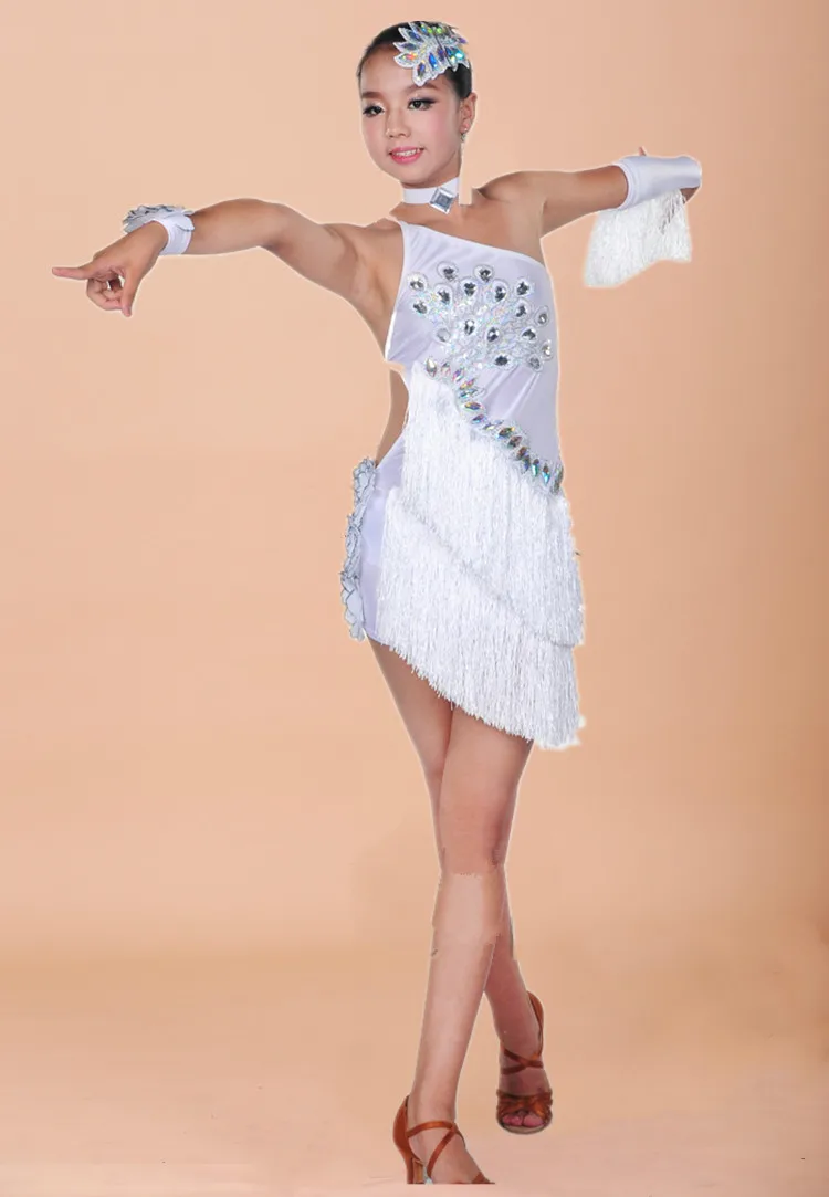 Детские платья для латинских танцев с кисточками стиль