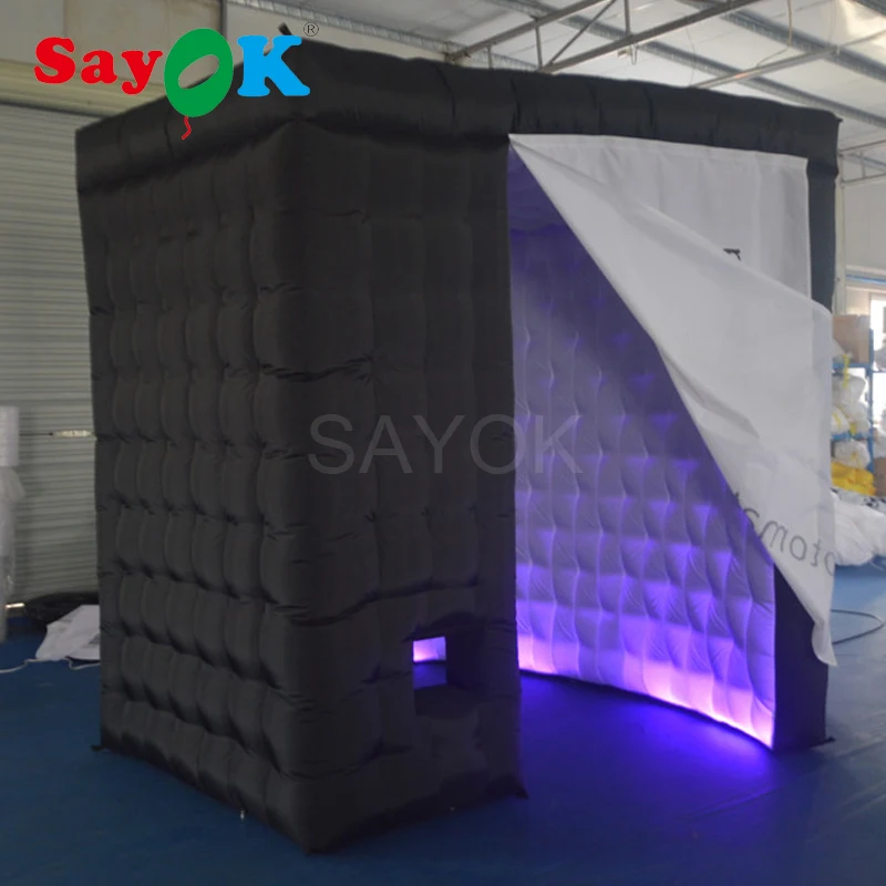 

Sayok 2.4M 2 Door Cambered Inflatable Photo Booth Frame with LED Light Black Outside and White Inside for Wedding Party Rental