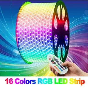 Светодиодная лента GD RGB IP65 1 м 2 м 5 м 10 м 12 м 13 м 15 м, водонепроницаемая гибкая светодиодная лента 220 В, Светодиодная лента с пультом дистанционного управления