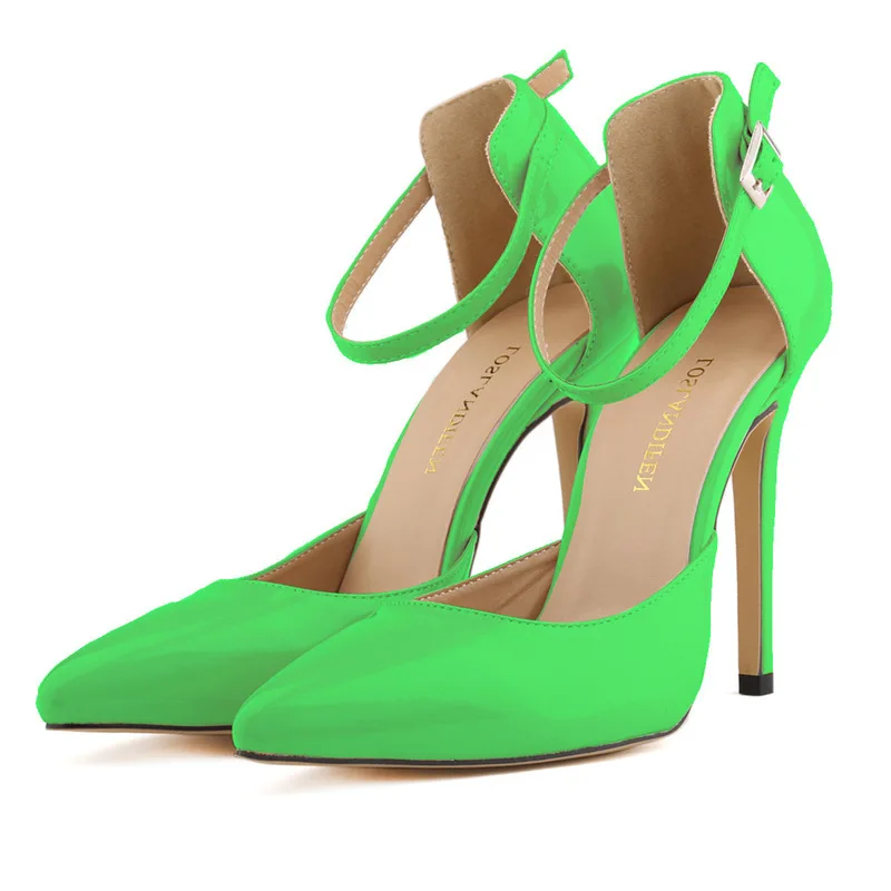 

Женские туфли-лодочки вечерние туфли из органической кожи на высоком тонком каблуке 11 см, с острым носком, из искусственной кожи, с ремешком и пряжкой; Цвет зеленый, красный, синий