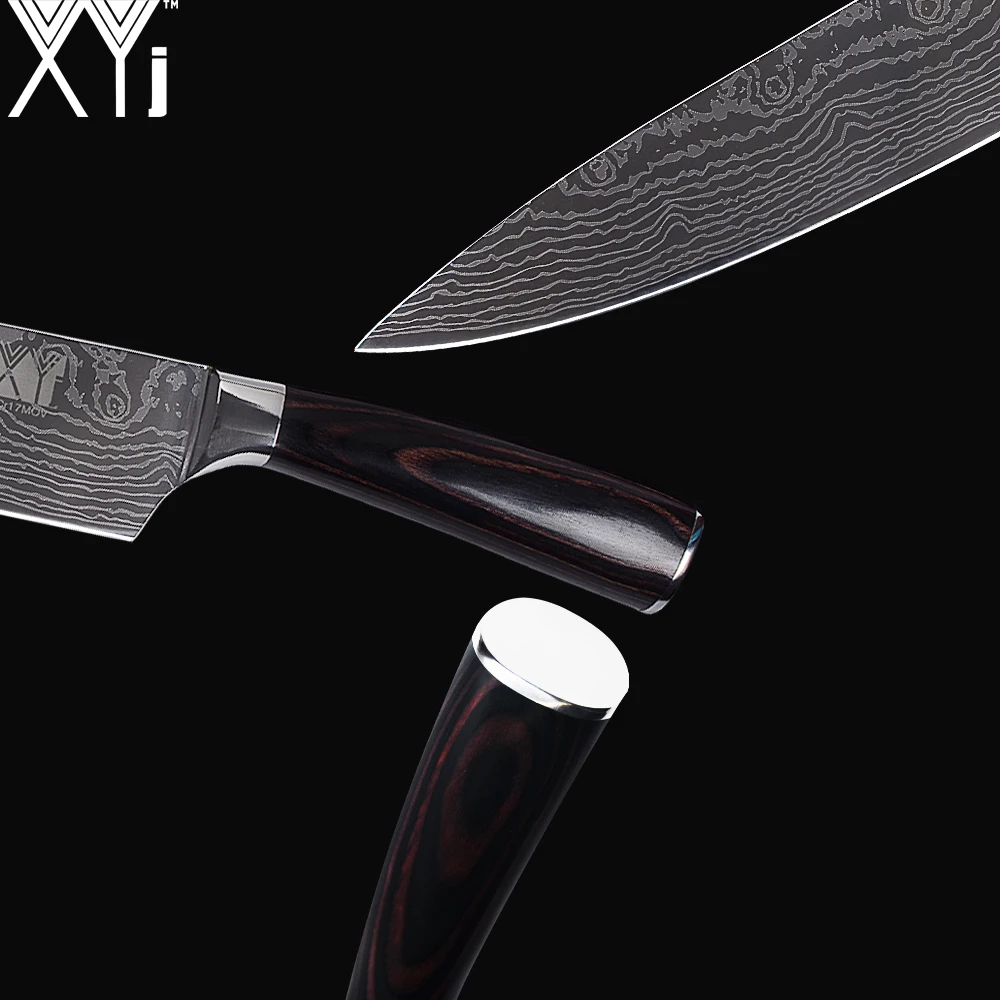 XYj Stainless Steel Kitchen Knife Damascus Veins Blade Color Wood Handle 8'' 7'' 5'' 3.5'' Cooking Knives Fish