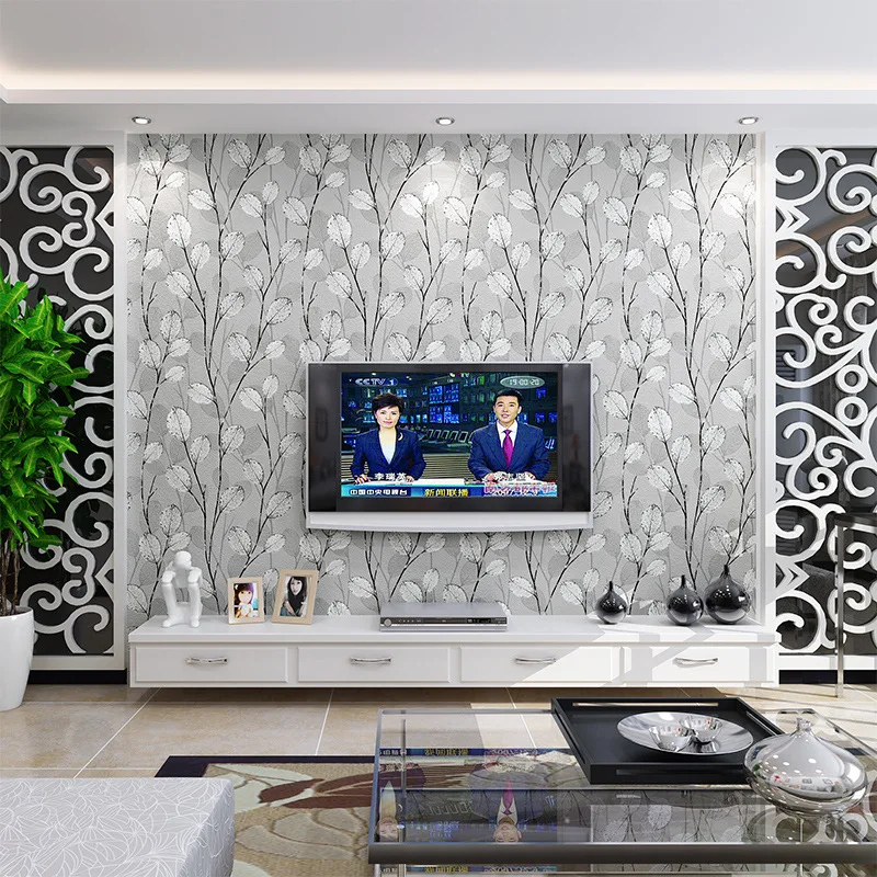 

Black Leaf wall paper 3d flocking for TV Background Modern Fashion Relief Gray Plant Wallpapers For Living Room Bedroom Decor