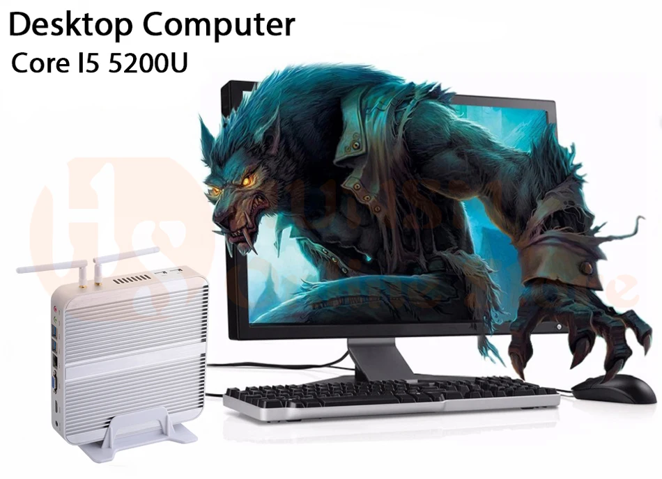 Безвентиляторный мини ПК, Intel Core I5 5200U, Windows 10/Ubuntu, серебристый, [HUNSN BM01L],(WiFi/1HD/1VGA/4USB3. 0/2USB2. 0/1LAN