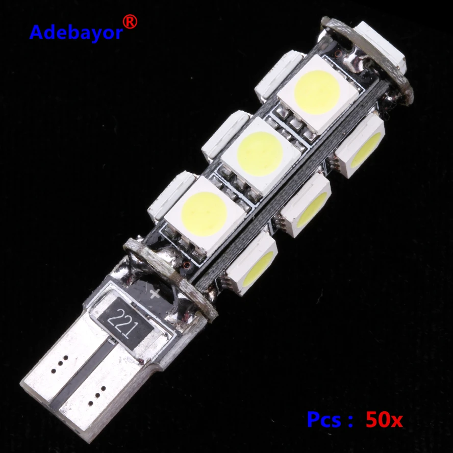 50 шт. T10 13 SMD 5050 Светодиодные лампы CANBUS без ошибок интерьер автомобиля 194 W5W led