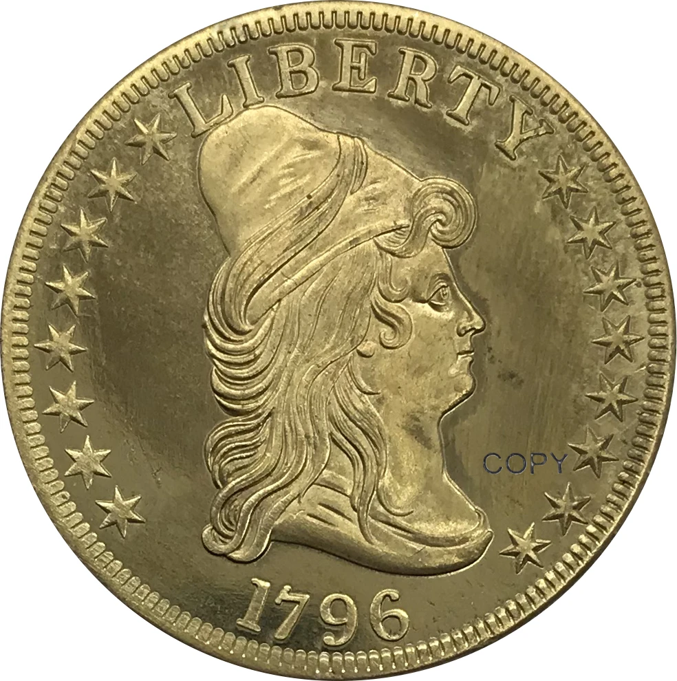 1796 США 10 долларов Liberty Cap маленький Орел Золотая монета латунная Коллекционная