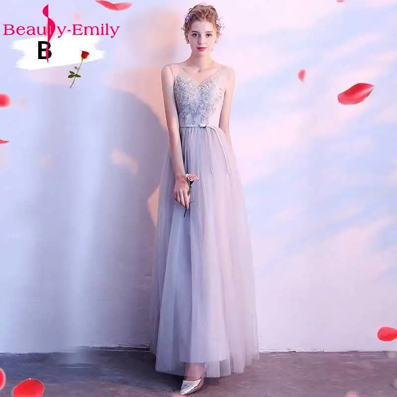 Женское длинное платье в пол Beauty Emily серое/розовое для подружки невесты 2019|pink