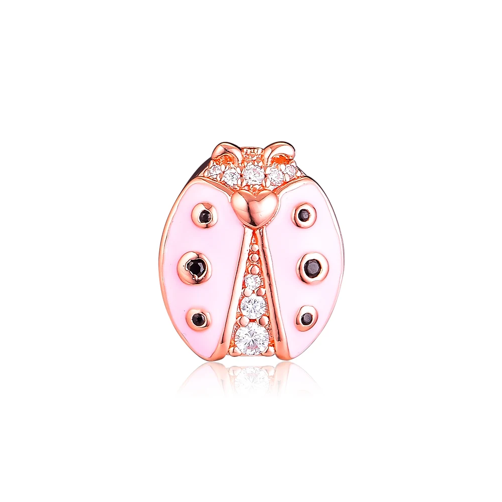 

Fits for Europe Beads Bracelets Pink Ladybird Charms 100% 925 Sterling Silver Jewelry with Pink CZ Free Shipping