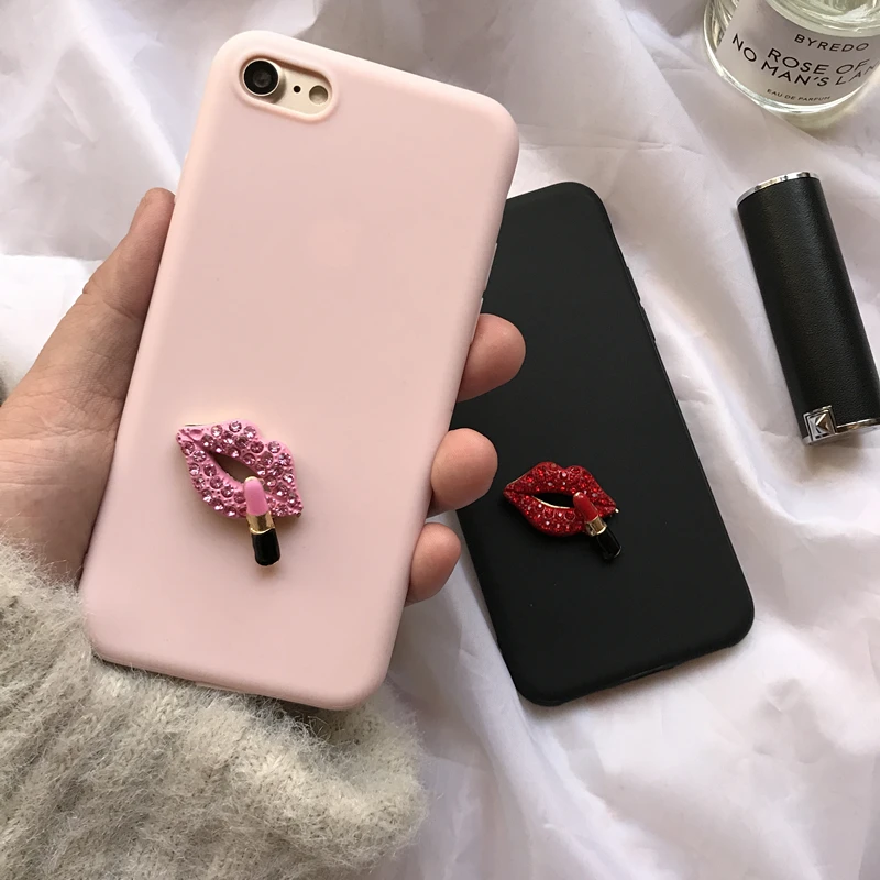Милый Винтажный мягкий 3D чехол со стразами в виде губ для iphone 5 6 S 7 8 plus X XR MAX Samsung