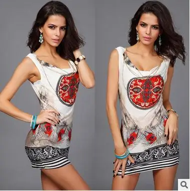 Новинка 2016 Брендовое летнее женское винтажное платье мини с тропическим