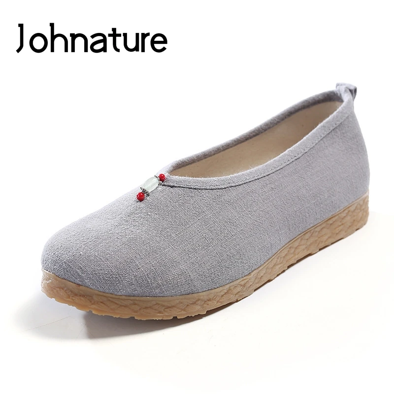 

Johnature/хлопковая обувь; Повседневная однотонная женская обувь на плоской подошве, с круглым носком, без шнуровки, с цветочным рисунком, с буси...