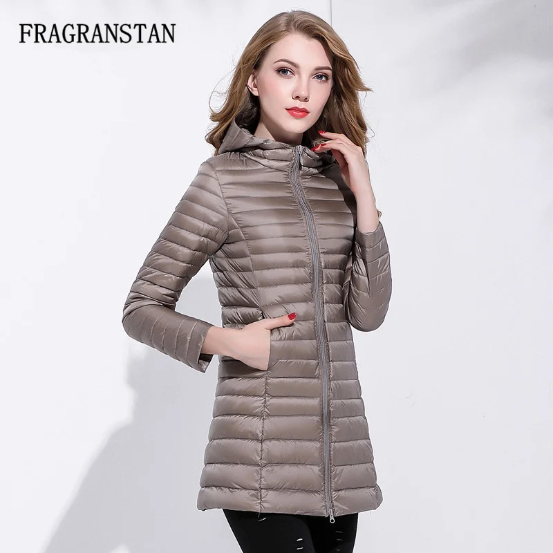 Hooded brown 90% белая куртка-пуховик на утином пуху, Женское зимнее модное длинное пальто с капюшоном, водонепроницаемый теплый светильник, Vestidos, женская брендовая Повседневная Верхняя одежда Y226 - Цвет: Hooded brown