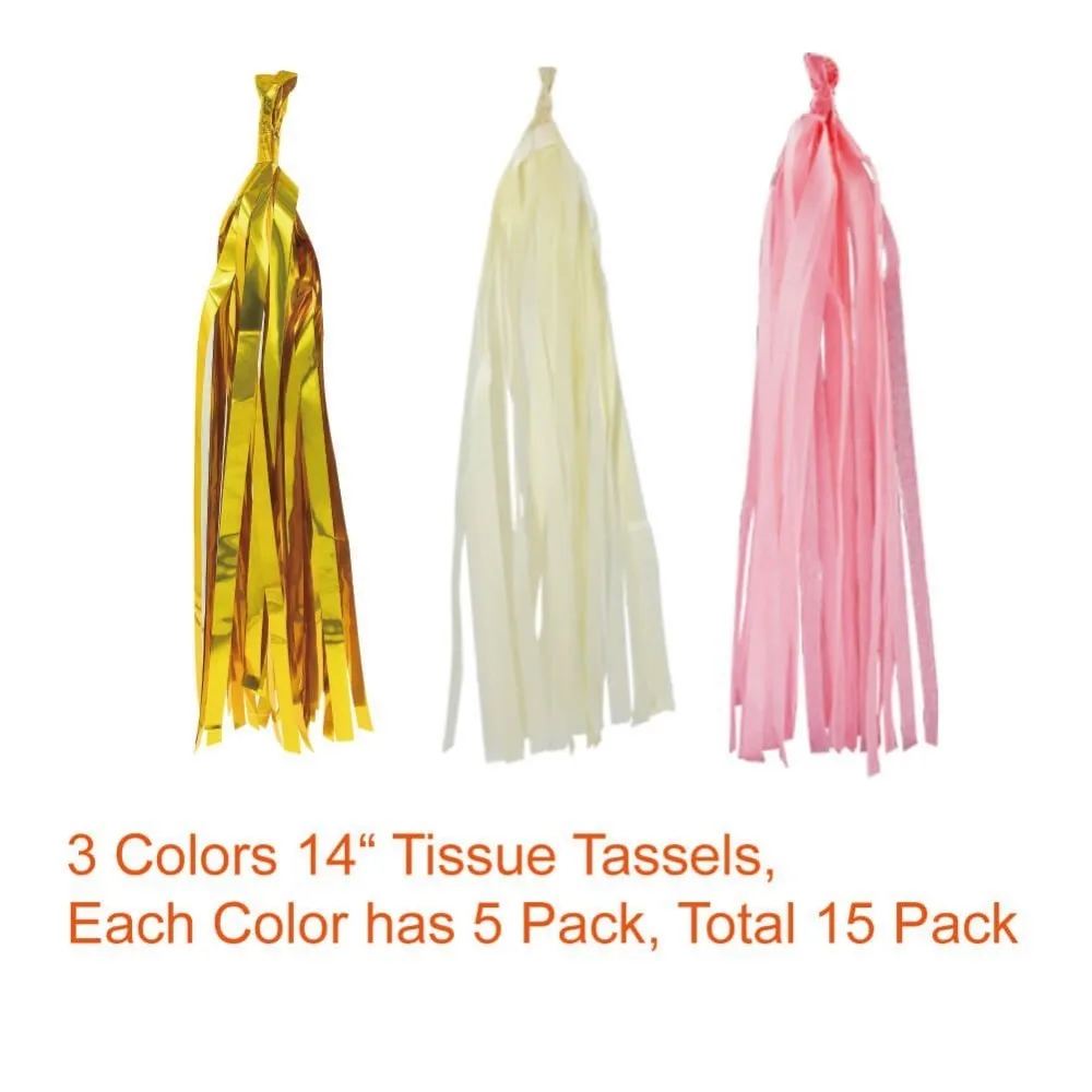 Розовый и золотой баннер на день рождения с помпонами из салфетки гирлянда