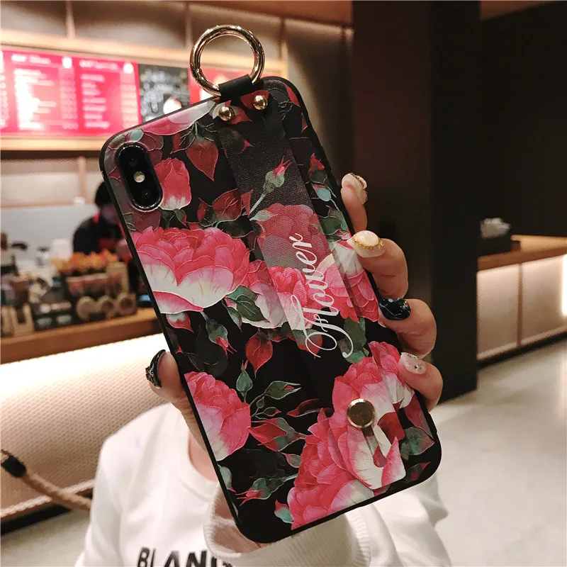 Милые цветы розы Funda 3D рельефный ремешок на запястье Kickstand чехол для телефона samsung
