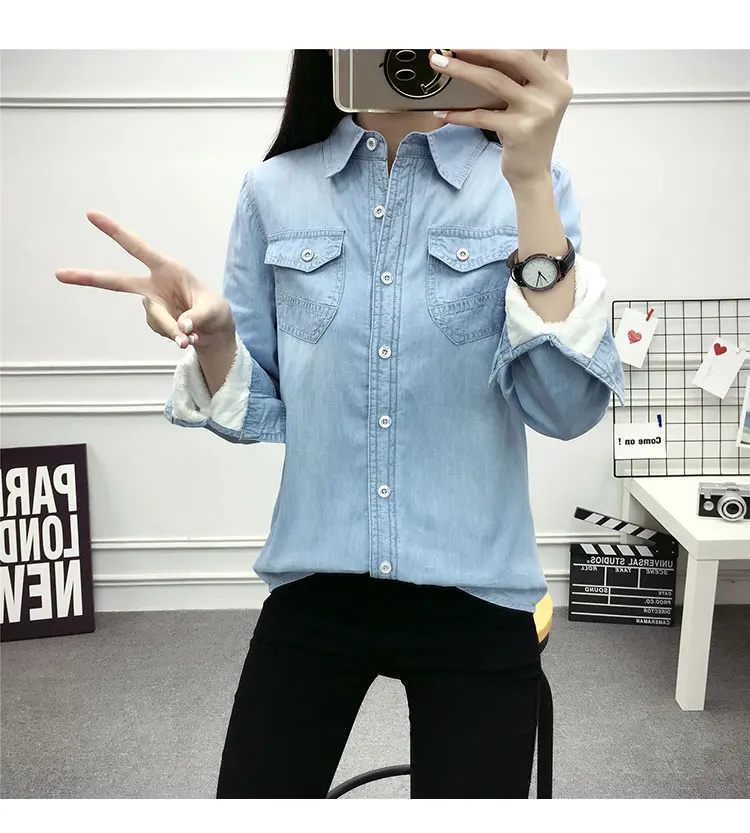 Новая осенне-зимняя женская хлопковая фланелевая теплая Плотная блуза большого размера с карманом и длинным рукавом, джинсовая рубашка, повседневные фланелевые Топы