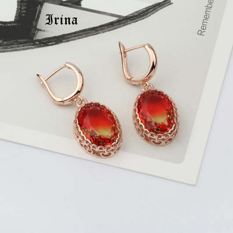 AB red Irina Новые овальные серьги женские модные свадебные ювелирные изделия 585 розовое золото натуральный циркон серьги - Окраска металла: AB red