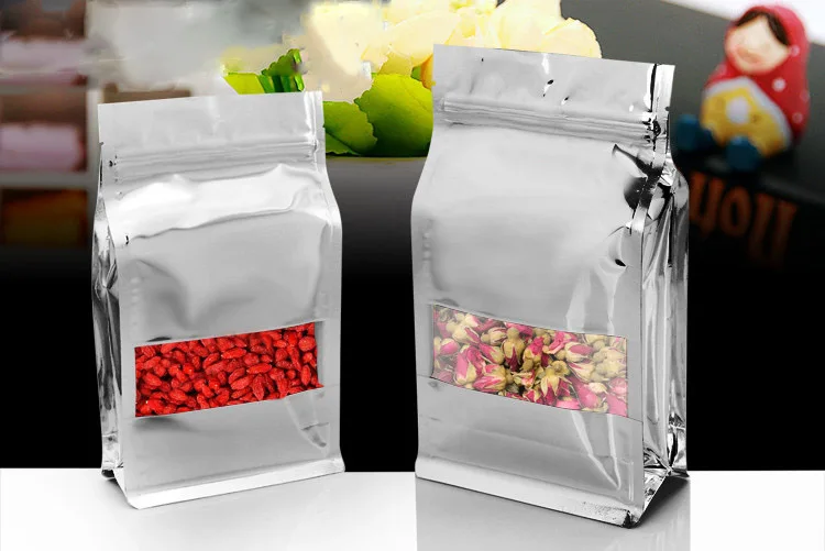 Сумка на молнии шxвxд серебристая алюминиевая фольга пластик 15x24x8 см 50 шт.|zipper