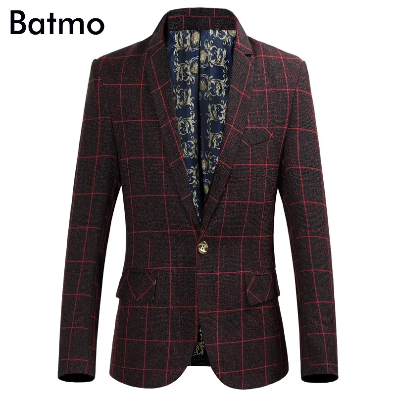 Batmo 2017 высокое качество известный бренд повседневный клетчатый пиджак винно