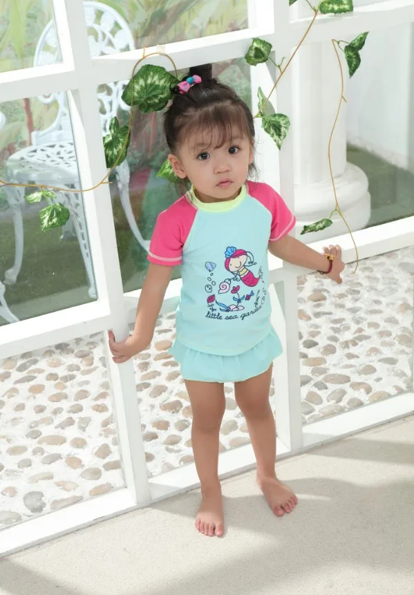 2018 new 1-8yrs Two Pieces Baby Girls Bathing Suits Little Girl Swimsuit with cap Kids Cartoon Mermaid Swimwear Costumes | Спорт и