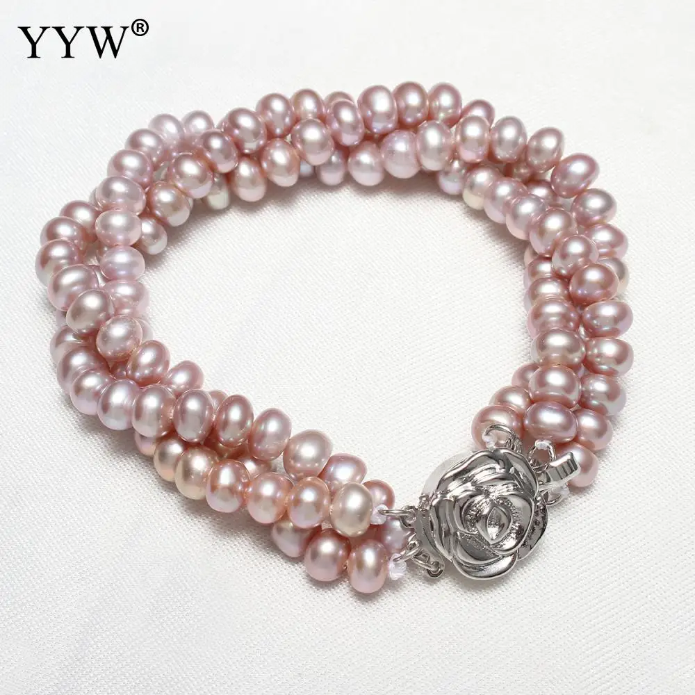 Fashion Freshwater Cultured Pearl Bracelets Flower for Woman Jewelry Clasp Multilayer White Pink Natural Beaded | Украшения и