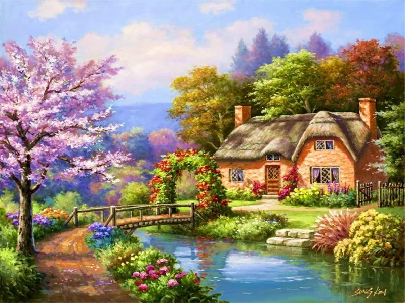 AZQSD Diamond Mosaic Spring Scenery Diamond Painting DIY Full Square Round Diamond Embroidery Rhinestone Home Decoration - Цвет: 2562Z