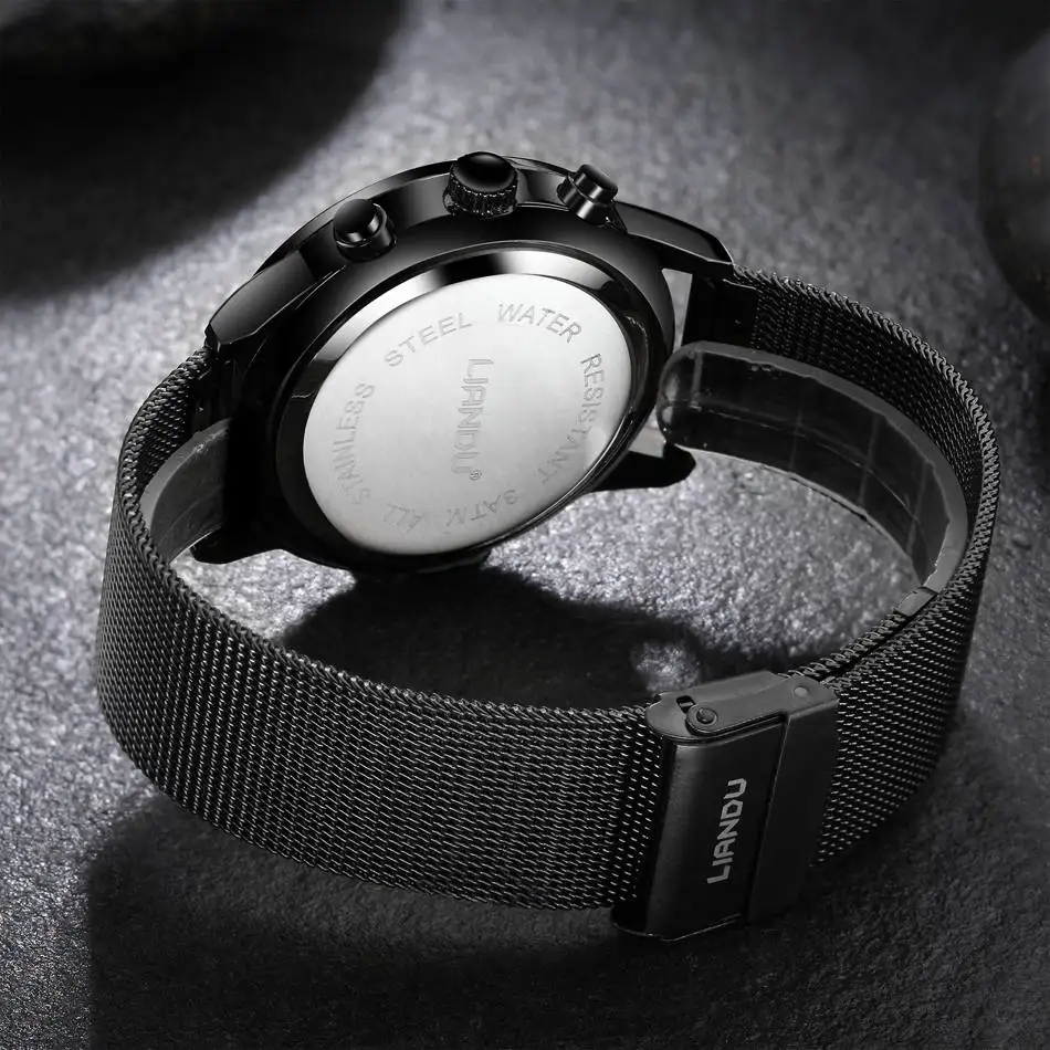 LIANDU модные мужские часы хронограф спортивные кварцевые из нержавеющей стали