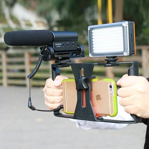 Grip Lamp Microphone Roadfisher видео держатель Поддержка сцепление стабилизатор Ручка кронштейн Хатч светодиодный свет микрофон для сотовый телефон фотографии видеосъемка - Цвет: Grip Lamp Microphone
