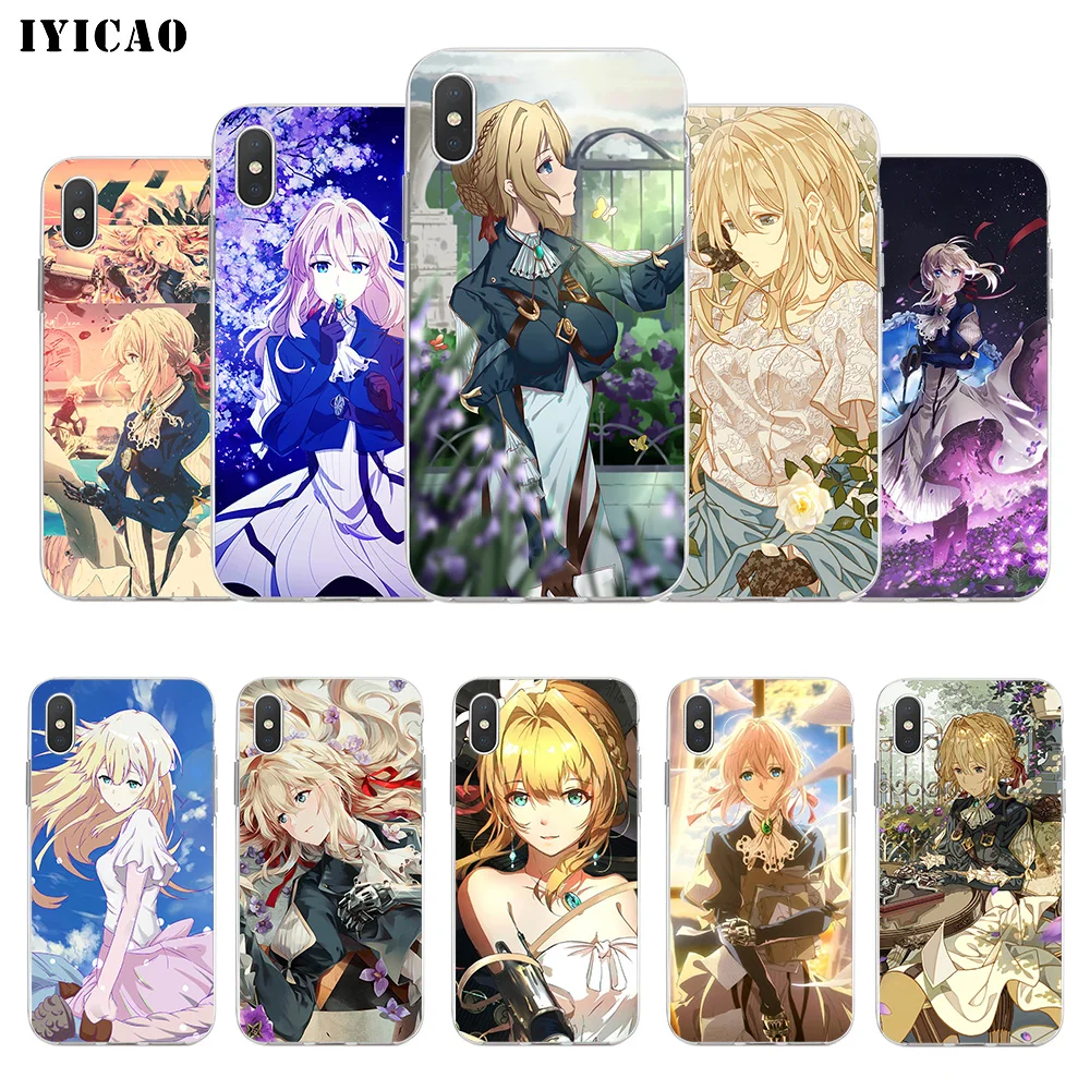 IYICAO фиолетовый мягкий силиконовый чехол Evergarden для iPhone X XR XS MAX 6 6s 7 8 Plus 5 SE из
