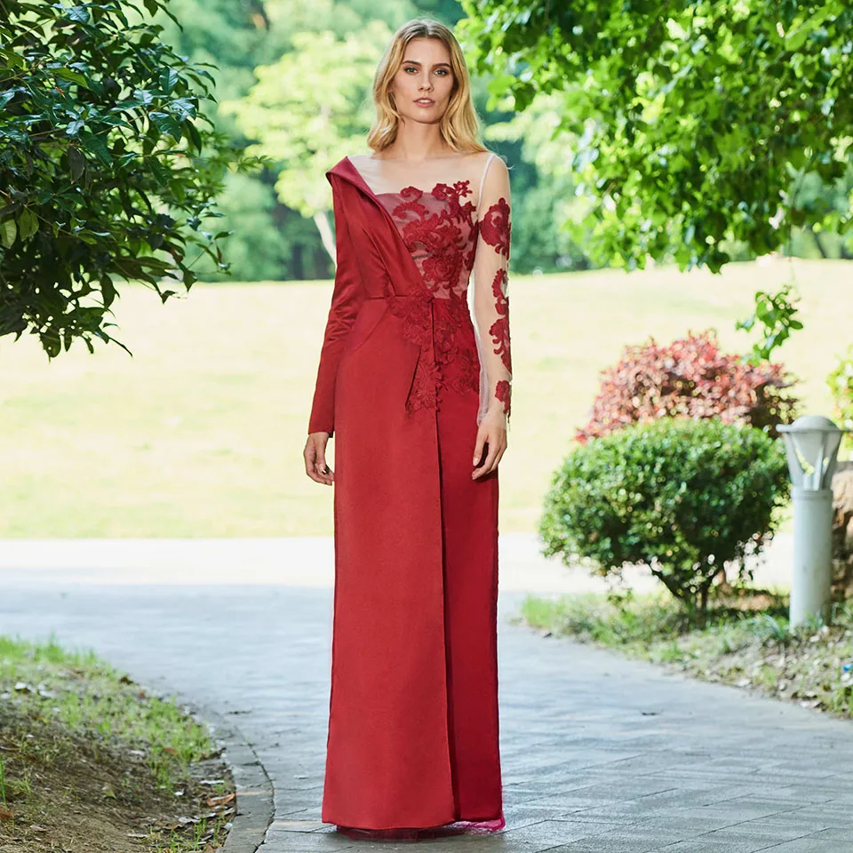 Платье для мамы и дочки Dressv красное платье с длинным рукавом аппликацией на