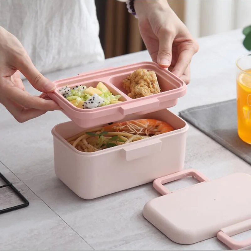 900 мл здоровый материал 2 слоя Ланч бокс бамбуковое волокно Bento коробки