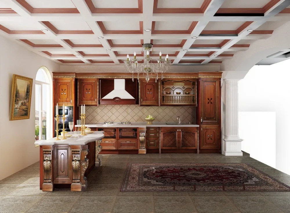 Роскошная кухонная мебель из массива дерева с римской колонной|solid wood kitchen