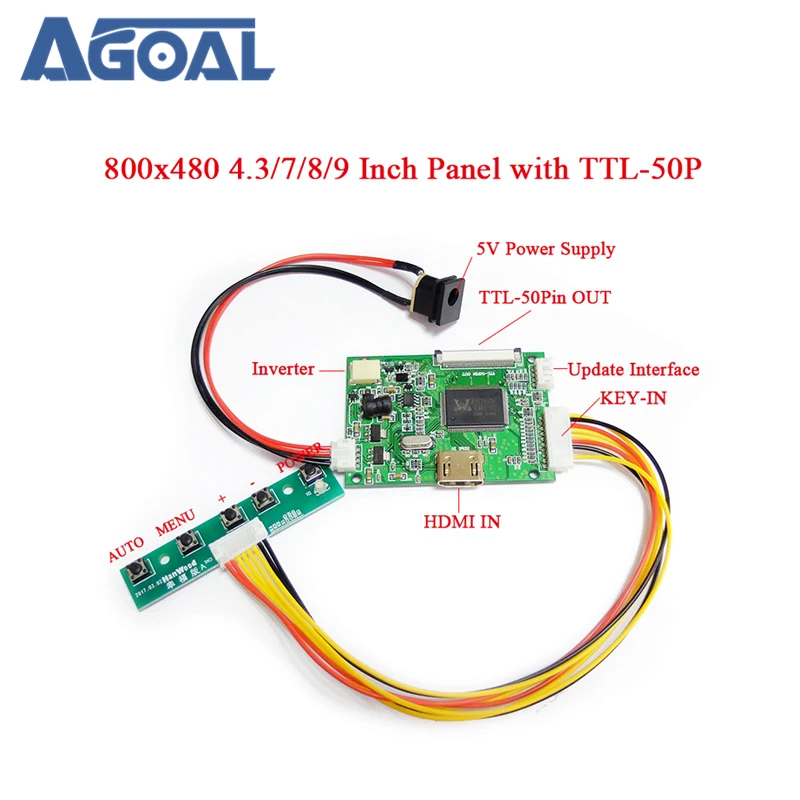 800x480 4,3 дюйма 7 8 9 дюймов HDMI 1080P к 50Pin ttl Выходной сигнал светодиодный ЖК универсальный контроллер плата+ 5 кнопок+ DC AT070TN92