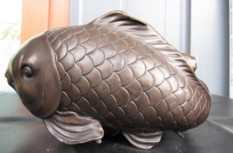 China Fokh Classic Pure Bronze Copper Fengshui Carved Two cyprinoid Fish Statue | Дом и сад