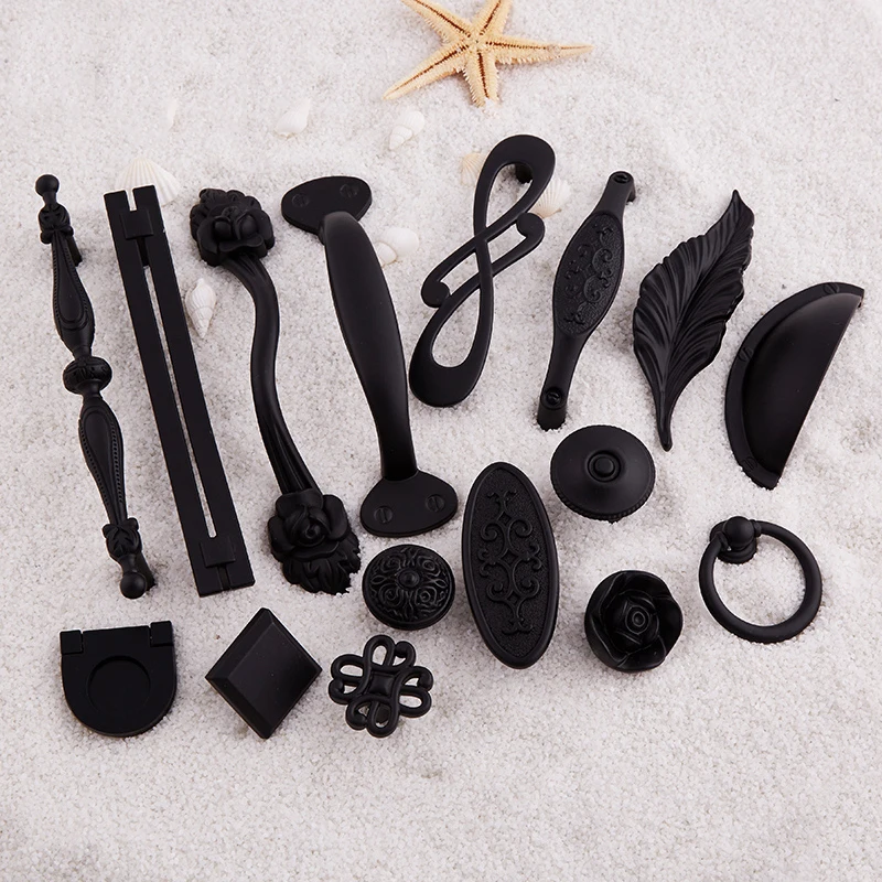 

2PCS Classic Black Furniture Handles Zinc Alloy Drawer Closet Cupboard Cabinet Handles and Knobs European Kitchen Pull Handles