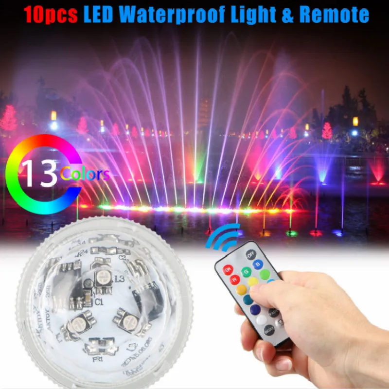 10 шт. Водонепроницаемый светодиодный 13 RGB погружной светильник праздничные вечерние лампы ваза W/Декор пульт дистанционного управления бассейн круг свеча