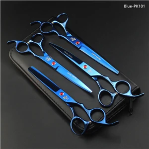 Blue-PK101 4 шт./компл. 7 дюймов собака Уход за лошадьми ножницы для собак прямые истончение изогнутые Профессиональные Парикмахерские ножницы - Цвет: Blue-PK101