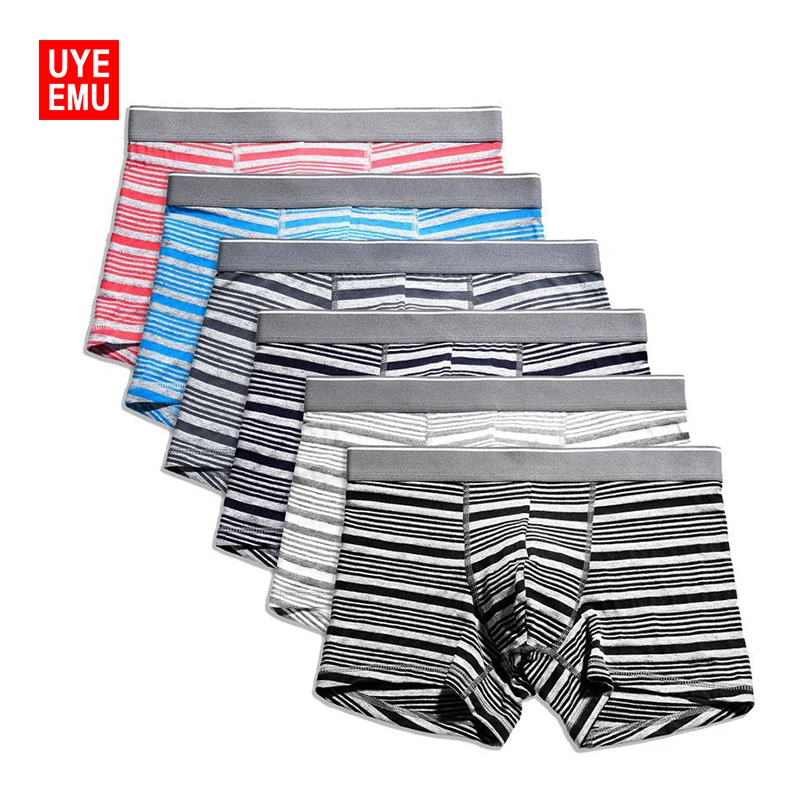 Трусы боксеры UYEEMU мужские короткие хлопковое нижнее белье шорты в полоску мягкое