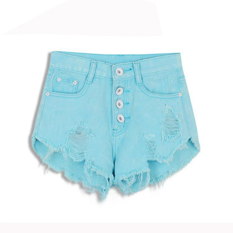 GOPLUS 2019 Summer Women Candy Color Hole Denim Shorts High Waist Solid Casual Jeans Vintage Cotton Short Pants Plus Size | Женская