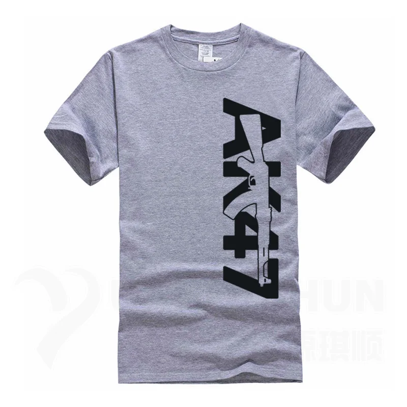 Gray 2 Boutique Men Tops Tees Summer Fashion New AK47 Printed T Shirt Short Sleeve Men AK 47 Rifle Gun Personalized T Shirts 3XL - Цвет: Gray 2