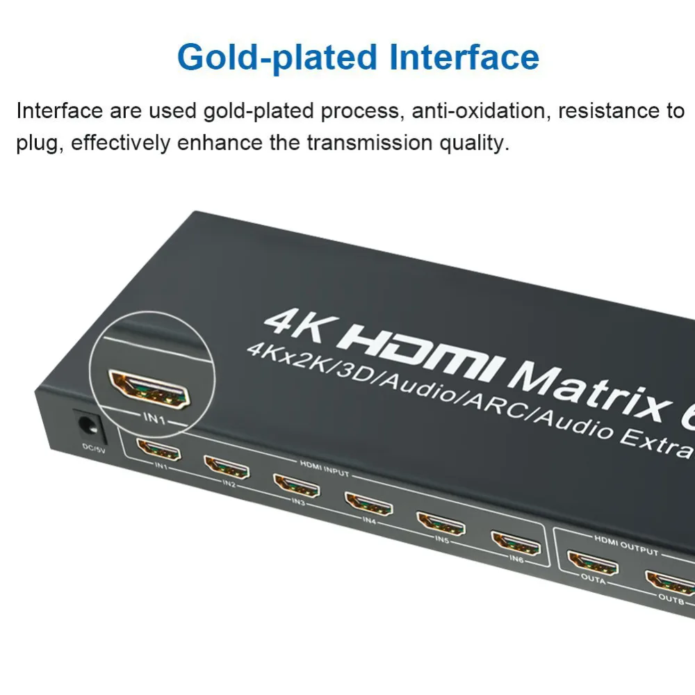 6x2 HDMI матрица Aikexin Ultra HD 4K x 2K HDMI коммутатор разветвитель HDMI True Matrix 6 вход 2 выход Поддержка ARC, аудио экстрактор