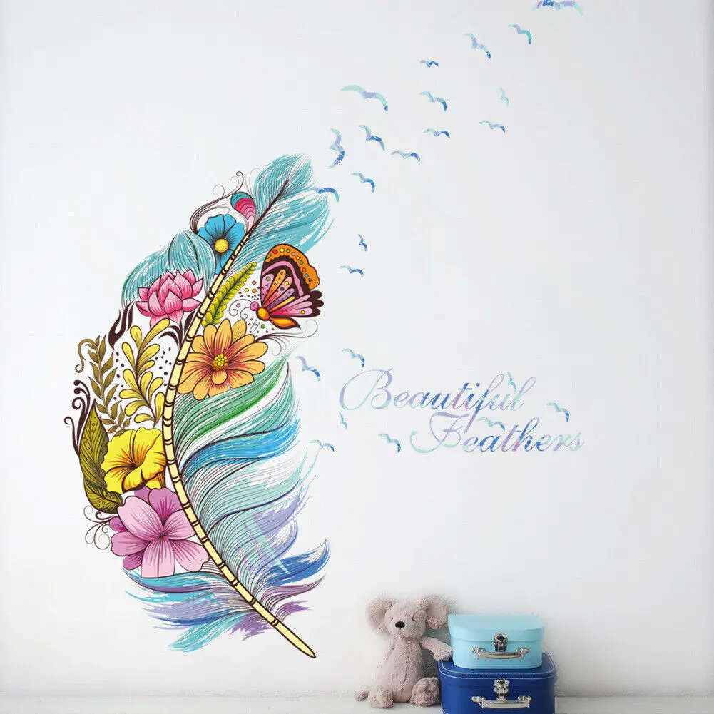 Color Feather Removable Wall Sticker DIY Decal Mural Vinyl Art Kids Room Home Decor UK | Дом и сад