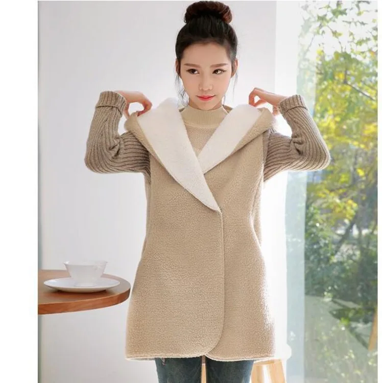 

#1106 Autumn Winter Loose Woolen Split Joint Hooded Knitted Long Coat Women Fashion Thick Warm Single Breasted Oversize Cardigan