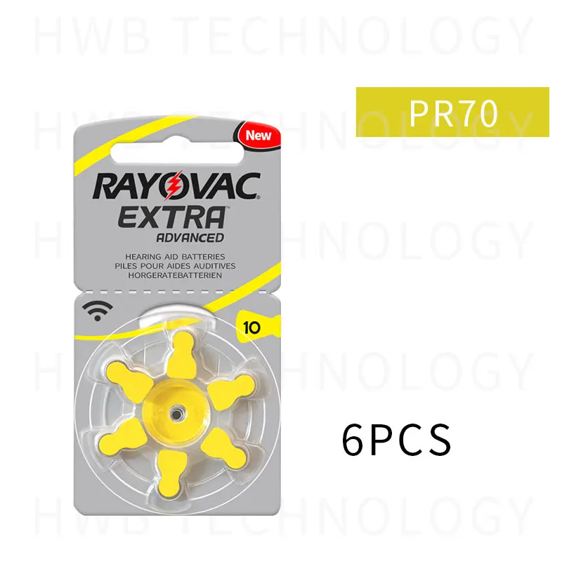 6x1(Карта) Rayovac дополнительные батареи слухового аппарата 10 A10 p10 PR70 цинковая воздушная батарея для cic/mini BTE слуховые аппараты