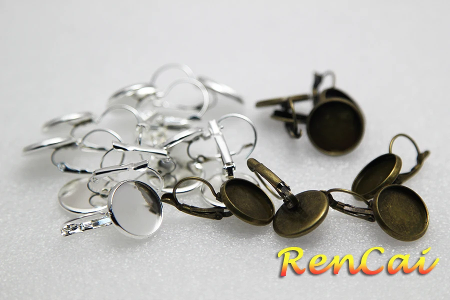 

10mm Round Earring Hooks Cabochon Cameo Tray Settings French Lever Bezel Blank Earrings Backs Base For DIY Jewelry Finding