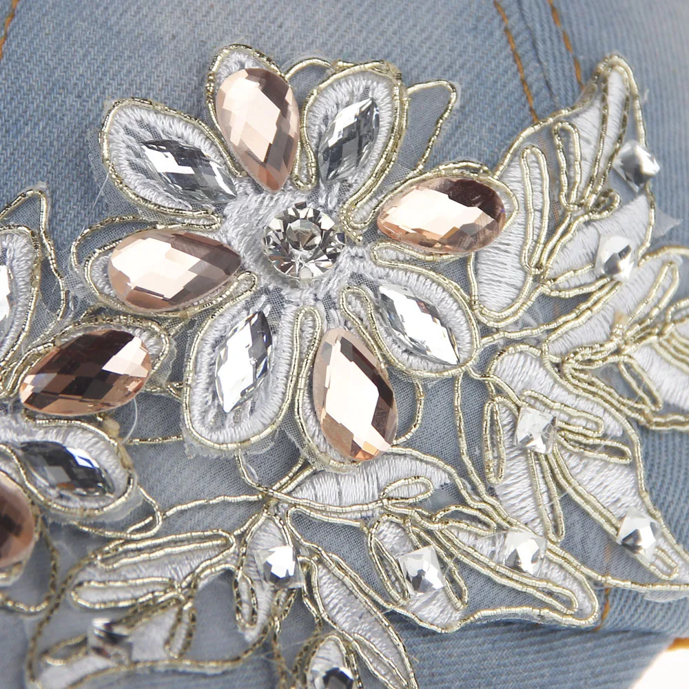 Новая мода регулируемая бейсболка женские бриллиантовые Стразы с цветами Летний