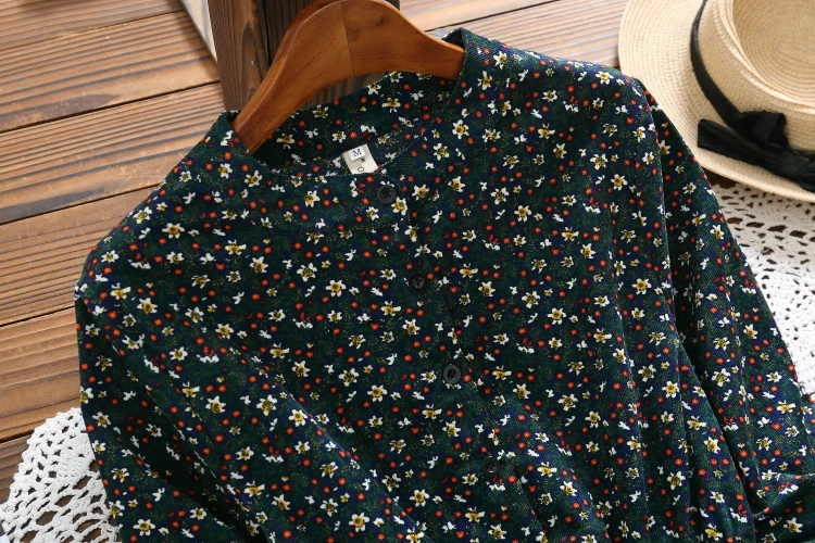 Женское вельветовое платье с цветочным принтом милое длинным рукавом в новом