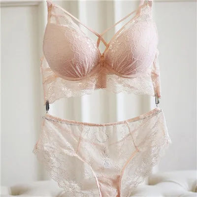 Pink BEFORW Сексуальная Кружево хлопок Бюстгальтер Установить Глубокий V собирать Bralette Устанавливает Мода Кружевной Бюстгальтер Набор Нижнего Белья Бюстгальтеры и комплекты черные - Цвет: Pink