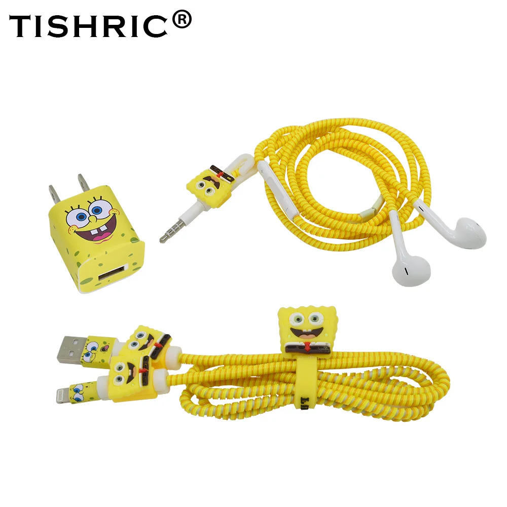 SpongeBob Для iphone 5/6/6S/iphone 7 Plus/8 мультфильм животных наушники чехол USB кабель для наушников с кабельным Стикеры для намотки органайзер, скрепленный спиралью - Цвет: SpongeBob