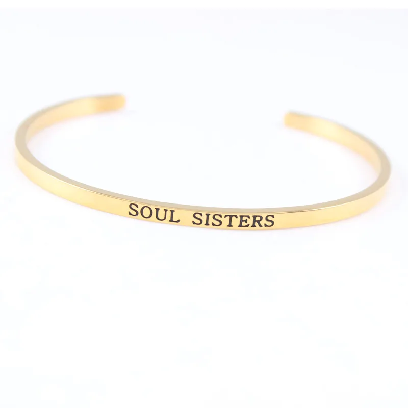 Браслет-манжета SOUL SISTERS Серебряный 316L из нержавеющей стали с гравировкой